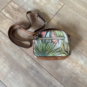 Nanette Lepore Floral Crossbody Bag Tropical Print Faux Leather Small Purse